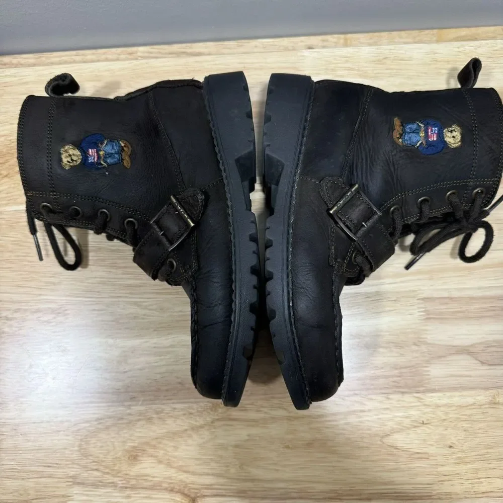 Polo Ralph Lauren Bear Boots Youth 1 Reverse Suede Ranger Hi II Buckle‎ Combat